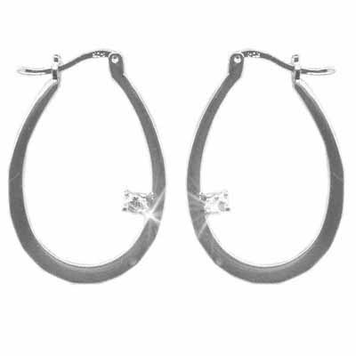 Sterling Silver CZ Oval Hoop Earrings