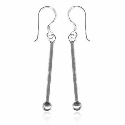Sterling Silver Dangling Bar & Bead Earrings