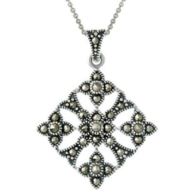 Sterling Silver & Marcasite Diamond Shaped Filigree Pendant