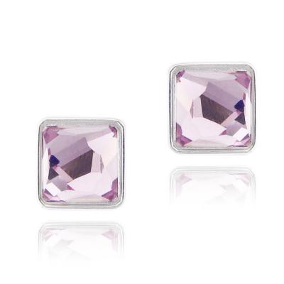 Sterling Silver Lavender Swarovski Elements Square Stud Earrings