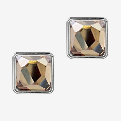 Sterling Silver Swarovski Elements Golden Shadow Square Stud Earrings