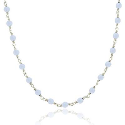 Sterling Silver .925 Genuine Lace Agate Stone Bead Link Necklace
