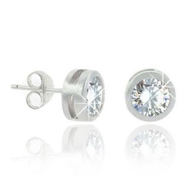 Sterling Silver .925 Cubic Zirconia cz Big Bezel Set Round 8mm Stud Earrings