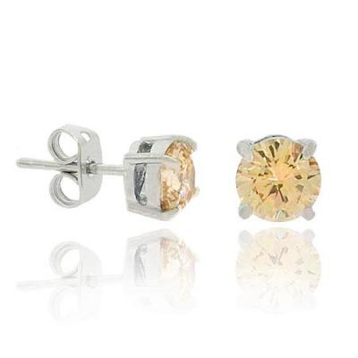 Sterling Silver .925 Champagne Cubic Zirconia cz Stone Prong 6mm Stud Earrings