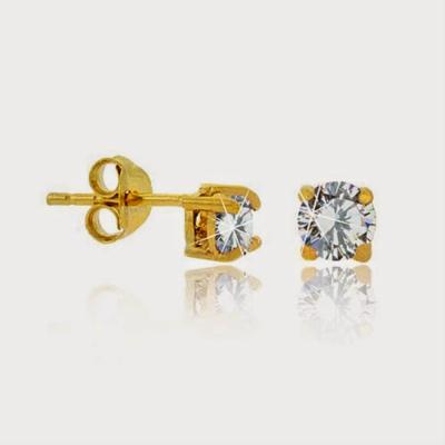 18K Gold over Sterling Silver CZ 4mm Round Stud Earrings