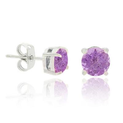 Sterling Silver Amethyst CZ 5mm Round Stud Earrings