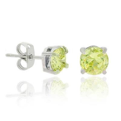 Sterling Silver Light Green CZ Round Stud Earrings, 5mm