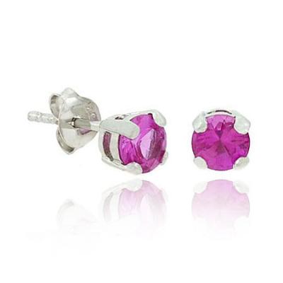 Sterling Silver Pink CZ Stone 5mm Round Stud Earrings