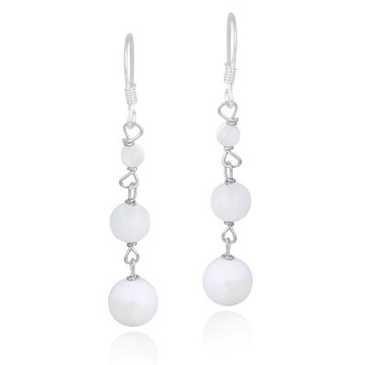 Sterling Silver Mother Of Pearl Three Graduating Bead Dangle Earrings