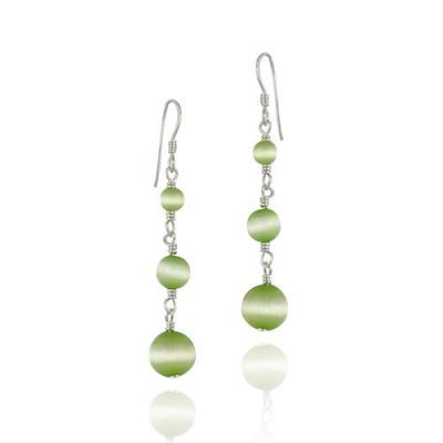 Sterling Silver Light Green Cats Eye Bead Dangle Earrings