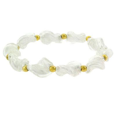 18K Gold over Sterling Silver Beads & Twist Glass Stretch Bracelet