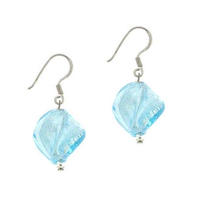 Sterling Silver Sky Blue Twisted Foil Glass Dangle Earrings