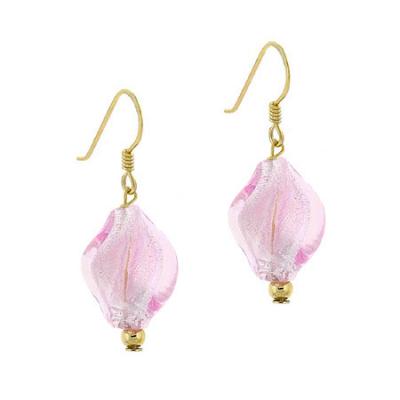 18K Gold over Sterling Silver Pink Twist Foil Glass Dangle Earrings