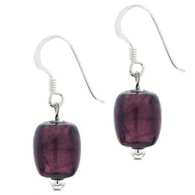 Sterling Silver Purple Glitter Foil Glass Bead Dangle Earrings