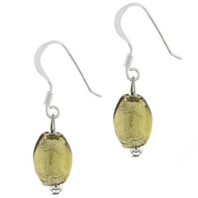 Sterling Silver Olive Green Foil Glass Bead Dangle Earrings