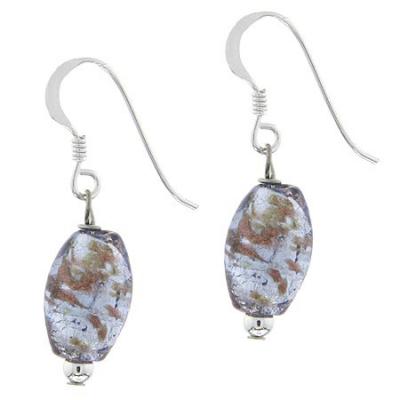 Sterling Silver Lavender Foil Glass Oval Dangle Earrings