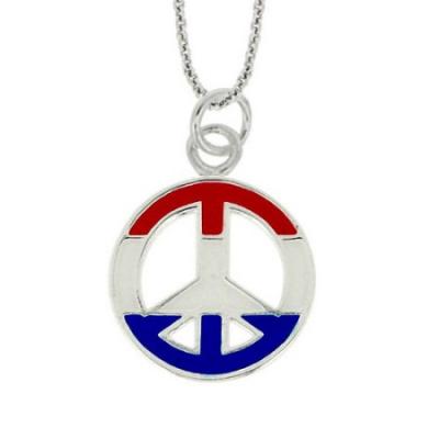 Sterling Silver USA Enamel Peace Sign Pendant