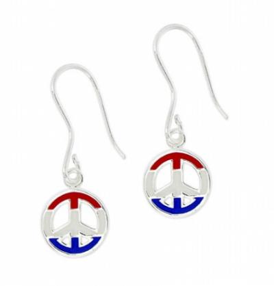 Sterling Silver USA Enamel Peace Sign Earrings