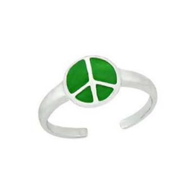 Sterling Silver Green Enamel Peace Sign Toe Ring