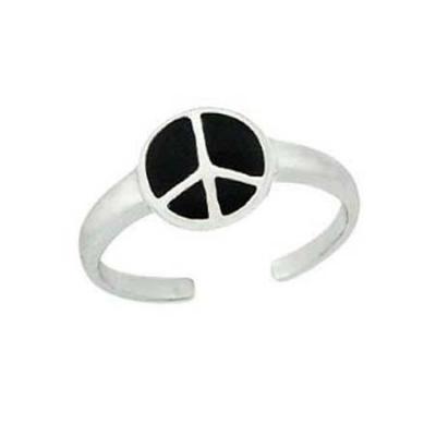 Sterling Silver Black Enamel Peace Sign Toe Ring