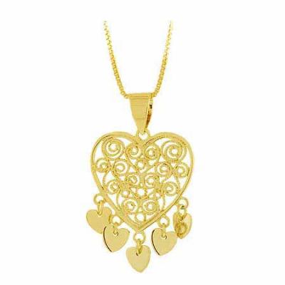18K Gold over Sterling Silver Filigree Chandelier Heart Pendant