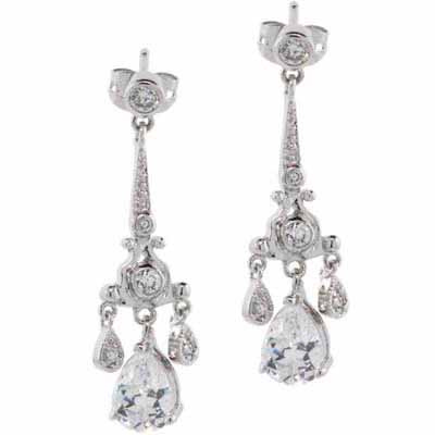 Sterling Silver CZ Filigree Chandelier Earrings