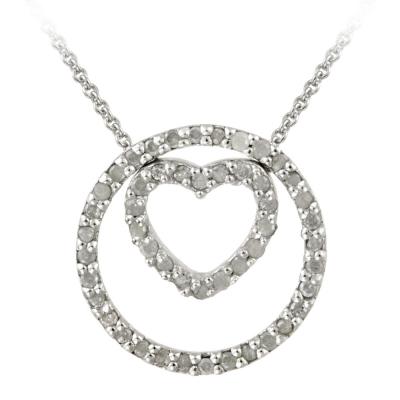 Sterling Silver 1/2ct Diamond 3-in-1 Circle & Heart Pendant