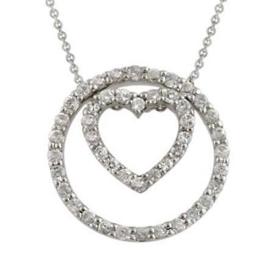 Sterling Silver 3 in 1 CZ Heart & Circle Pendant