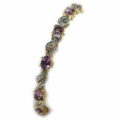 18K Gold over Sterling Silver 5.15ct Amethyst & Diamond Accents Wave Link Bracelet