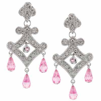 Sterling Silver Pink & White CZ Chandelier Earrings