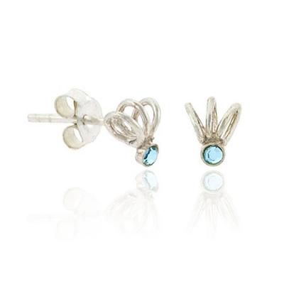 Sterling Silver Light Blue Rhinestone Swirl Mini Stud Earrings