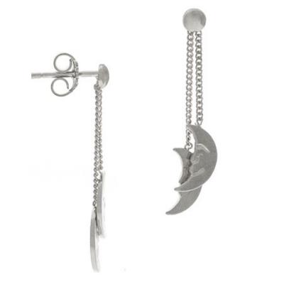 Sterling Silver .925 Crescent Half Moon Smiley Chain Dangle Earrings