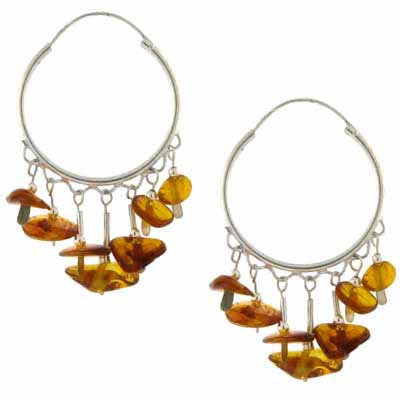 Sterling Silver Amber Chip Hoop Earrings