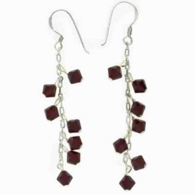 Sterling Silver Dark Red Swarovski Elements Dangle Earrings