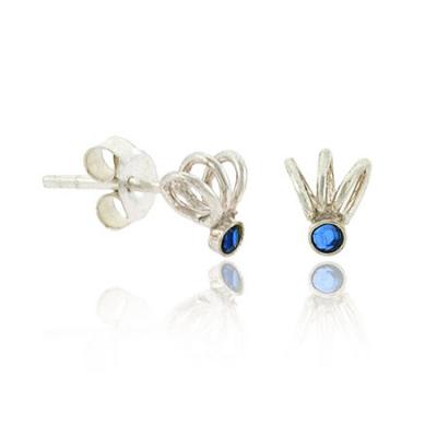 Sterling Silver Blue Rhinestone Swirl Mini Stud Earrings