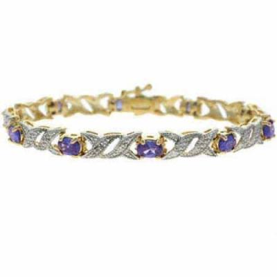 18K Gold over Sterling Silver Tanzanite CZ & Diamond Accent Double X Link Bracelet
