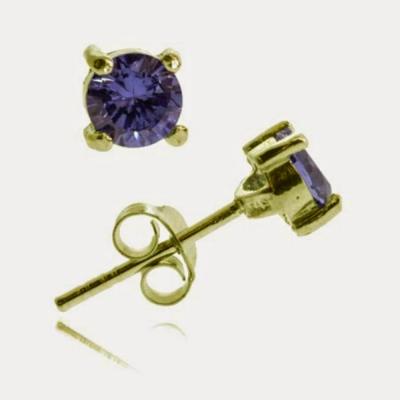 18K Gold over Sterling Silver Tanzanite CZ Round Stud Earrings, 5mm