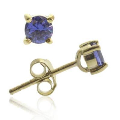 18K Gold over Sterling Silver Tanzanite CZ 4mm Round Stud Earrings