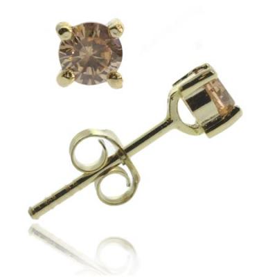 18K Gold over Sterling Silver Champagne CZ 4mm Round Stud Earrings