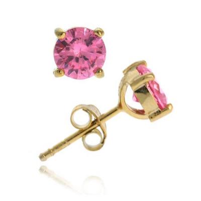 18K Gold over Sterling Silver Pink CZ 6mm Round Stud Earrings