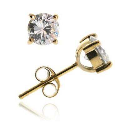 18K Gold Over Sterling Silver CZ 6mm Round Stud Earrings