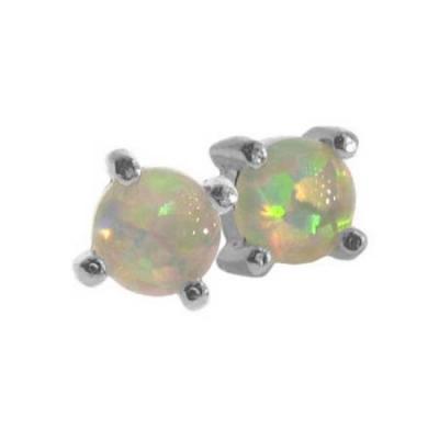 Sterling Silver 4mm Round Created White Opal Stone Stud Earrings
