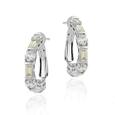 Sterling Silver Yellow & White CZ Hoop Earrings