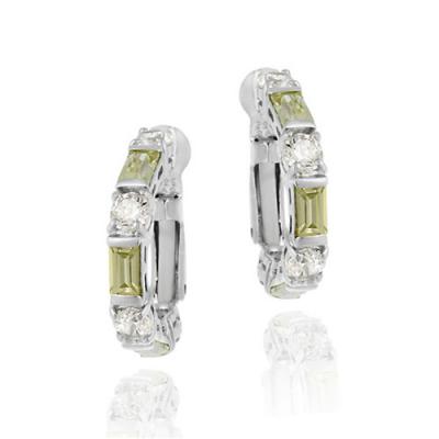 Sterling Silver Light Green & White CZ Hoop Earrings