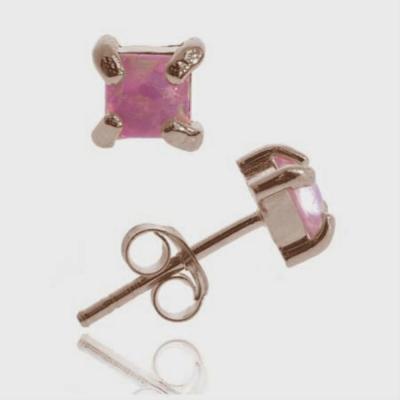 18K Rose Gold over Sterling Silver Pink Opal Square Stud Earrings, 4mm