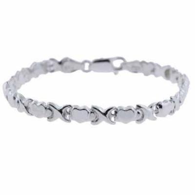 Sterling Silver X and Heart Tennis Link Bracelet