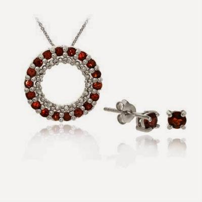 Sterling Silver Garnet Eternity Pendant & Stud Set