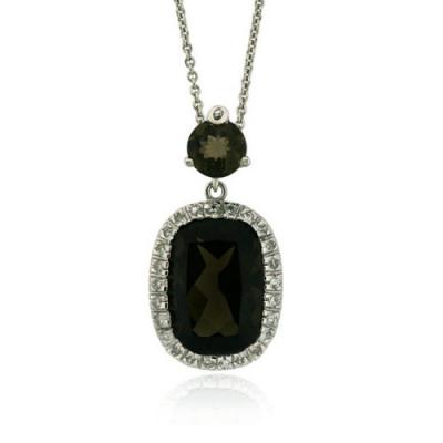 Sterling Silver 8.0ct. Smokey Quartz & CZ Rectangular Pendant