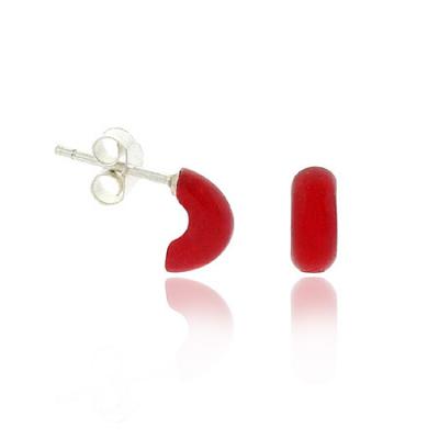 Sterling Silver Red Half Hoop Childrens Earrings