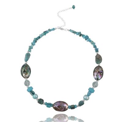 Sterling Silver Abalone, Pearl, Created Turquoise Chips & Nuggets Fashion Necklace